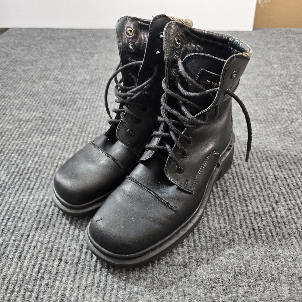 Dr Doc Martens Black Leather Cap Toe Combat Boots Size 5 Made In England AW004
